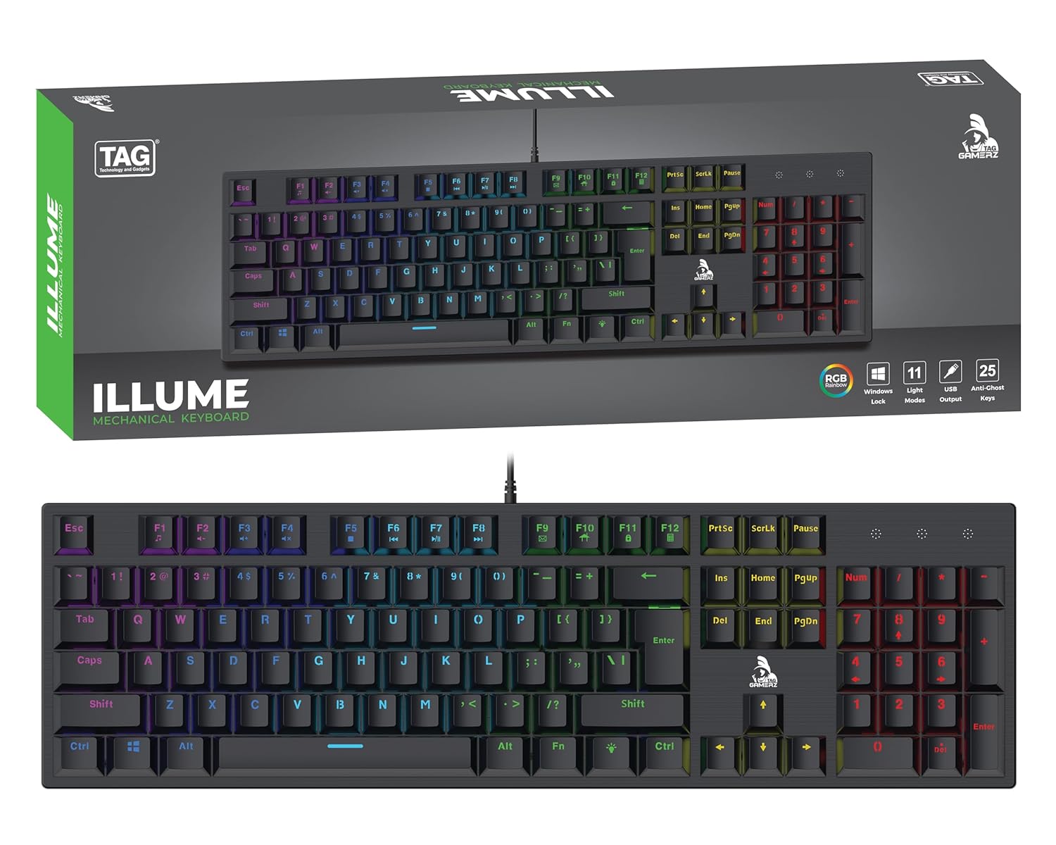 TAG GAMERZ Illume RGB Mechanical Gaming Keyboard (Blue Switches) (Black)