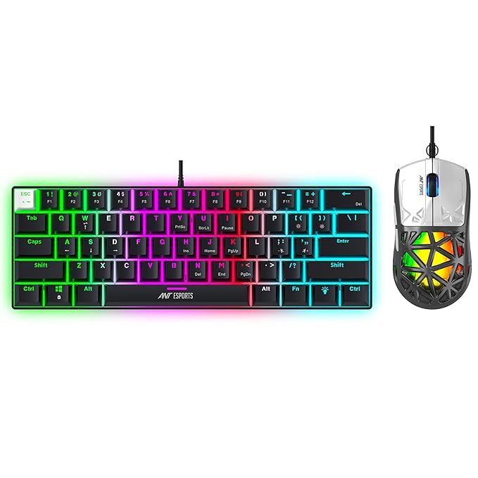 Ant Esports Thunder 10, 60% Wired Mechanical Gaming Keyboard Mouse Combo (Red Switches) (Black)
