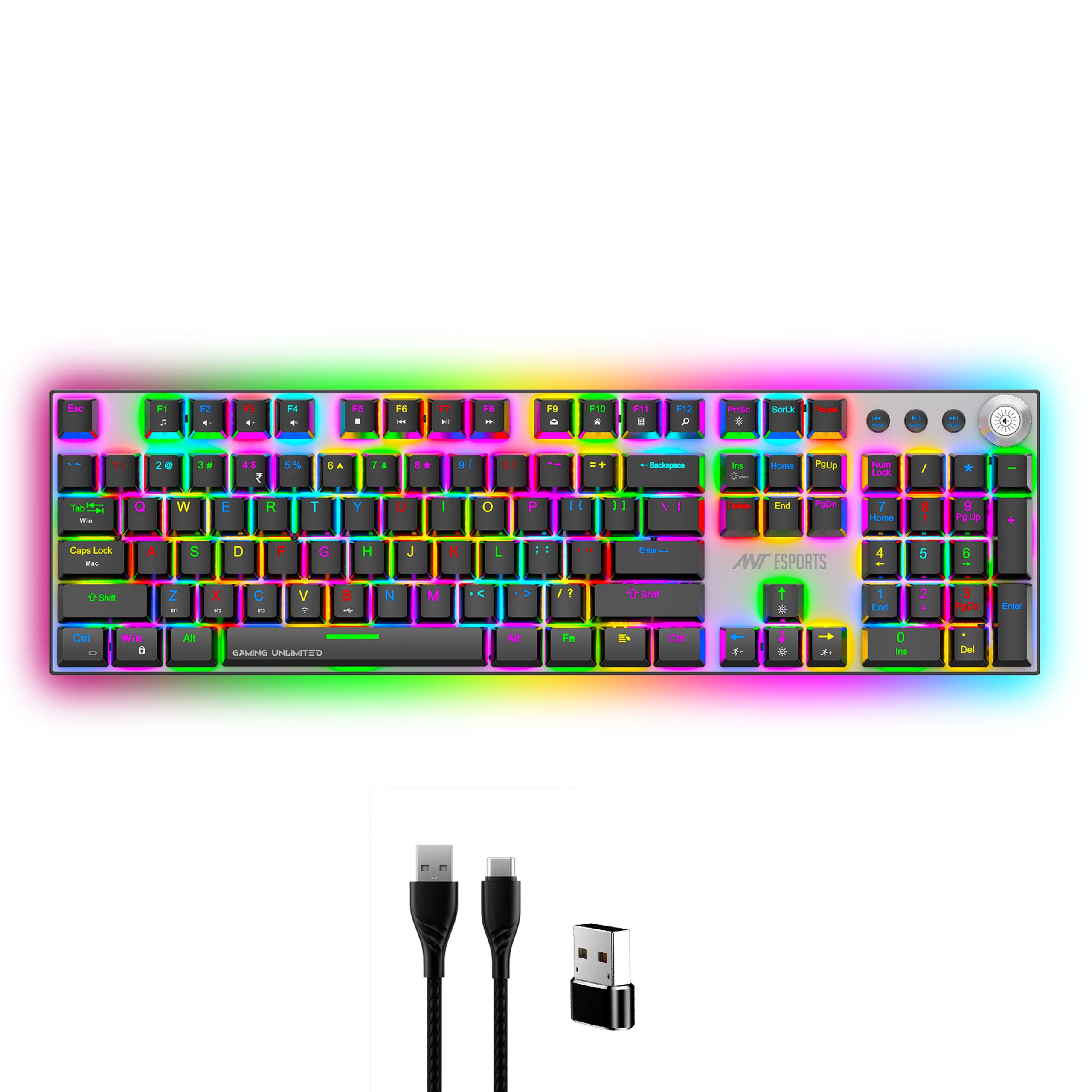 Ant Esports MK4400 Pro Tri-Mode Wireless Mechanical RGB Gaming Keyboard (Red Switches) (Black)